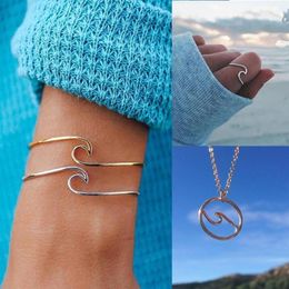 Cuff Simple And Exquisite Thin Wave Circle Beach Sea Surf Island Jewellery Three-piece Necklace Bracelet Ring Set246d