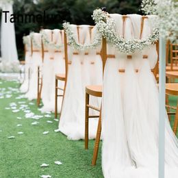 10PCS White Net Fabric Tulle Chair Sashes Wedding Event Decoration Banquet Party Arch Decoration DIY Chair Knots No Flower 231227