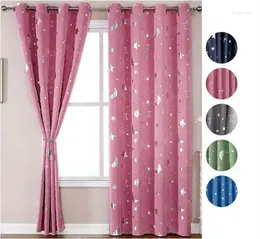 Curtain Pink Star Moon Print Kids Boy Girls Window Curtains Room Thermal 108 Length 80 Inches Long