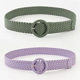 Belts 3.8cm Solid Color Woven Women's Belt Fashion Candy Alloy Pin Buckle Trendy All Match One Size For Women Pu Material