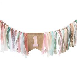 Happy Birthday Decoration Girl High Chair One Banner First 1 year Gender Reveal Party Baby Shower Decorations 231227