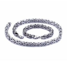 5mm6mm8mm wide Silver Stainless Steel King Byzantine Chain Necklace Bracelet Mens Jewellery Handmade9370200