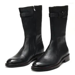 Boots Vintage Men's Knee High Luxury Genuine Leather 2023 Winter Designer Warm Fashion Business Shoes British Style Long