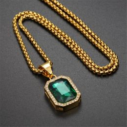 Hip Hop Iced Out Square Pendant Necklaces Male Golden Colour 14k Yellow Gold Chains For Men High Quality Jewellery