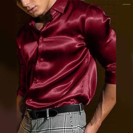 Men's Casual Shirts Mens Satin Silk Dress Shirt Long Sleeve Button Down Wedding Party Shiny Collared Holiday Daily Disco Club