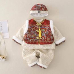 Ethnic Clothing Winter 4pc Set Modern Traditional Chinese For Boy Baby Year One Tang Suit Kids Birthday Thicken Hanfu