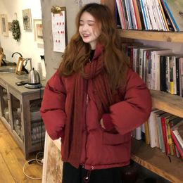 Super beautiful New Year wine red cotton jacket for women in 2023 new winter cotton jacket with thickened small stature short bread jacket