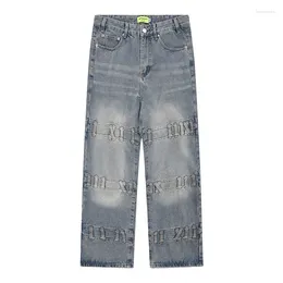 Men's Jeans Punk Style Vintage Hip Hop Trousers Men Blue Baggy Casual Denim Pants Patchwork Straight