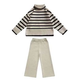 Fashion Girl Vintage Striped Sweater Autumn Winter Toddle Child Knitted Turtleneck Top Cotton Baby Clothes Parent-child Sweater 231228