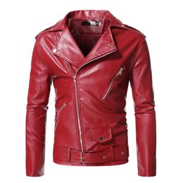Chain Decoration Motorcycle Bomber Leather Jacket Men Autumn Turn-Down Collar Slim Fit Male Leather Jacket Coats Plus Size S-5XL 231228