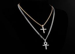Pendant Necklaces ALLICEONYOU Iced Out Ankh Hip Hop Cross Necklace Jewery Set Cuban Chain Women Gift Link Female Shiny9550509