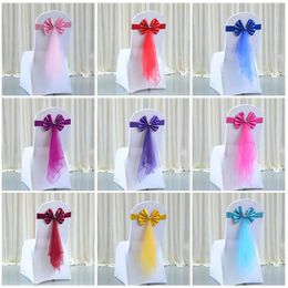 20pcs/pack Chair Sashes Stretch Spandex Chair Bow Knot Bands With Butterfly Organza Ribbon For Wedding Banquet Fair Meeting Home 231227