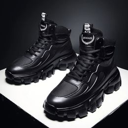 Winter Plus Velvet Outdoor Increased Sports NonSlipThe Round Shape Shoes Men Leather Boots Black High Gang Platform 231225