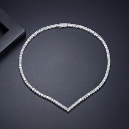 14K White Gold Tennis Lovers Necklace Lab Diamond Cz chorker Pendant Necklaces for Women Men Party Wedding Jewellery Gift