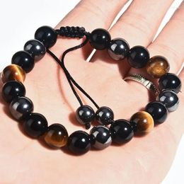 Charm Bracelets High Quality Obsidian Stone Hematite Tiger Eye Bead Bracelet Handmade Adjustable Rope Slimming Energy Jewelry