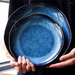 Plates Retro Japanese Deep Blue Ceramic Dinner Plate