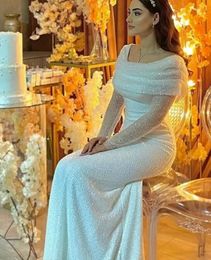 Parlak akşam yarışması elbise 2024 uzun kollu kılıf boncuk payetleri resmi parti prim elbiseleri ünlü tarzı vestidos de noche robe de soiree