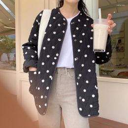 Women's Trench Coats Arazooyi 2023 Winter Polka Dot Women Coat O-Neck Warm Loose Casual Jacket Female Long Sleeve Outwear Elegant Tops