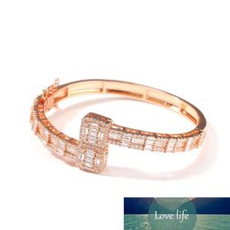 Iced Out Men Gold Plated T Square Zircon Cuff Bracelet Crystal Miami Bangle Fashion Personality Cuban Hip Hop Bling Jewerly Factor288J