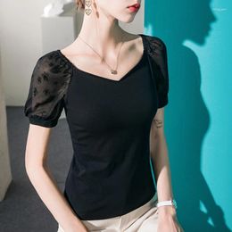 Women's T Shirts HIgh Quality 2023 Women Top Lace Splice Design Spring Summer T-shirt Female Clothing Sexy Crop Clothes Casual Blouse Y2k