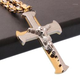 Chains Granny Chic Mens Chain Cross Pendant Byzantine Link Necklace Stainless Steel Curb Cuban Silver Gold Tone 18-30inch1274u