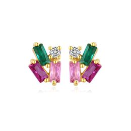 Stud Earrings S925 Silver Set Colourful Zircon Plated 18k Gold Exquisite Earrings Europe Fashion Women Earrings Jewellery Women Wedding Party Valentine's Day Gift SPC