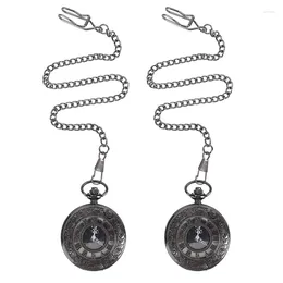 Pocket Watches 2 Pcs Vintage Steampunk Black Roman Numerals Necklace Quartz Pendant Watch Gift