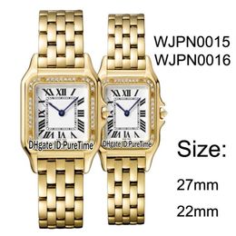 New WJPN0015 WJPN0016 Yellow Gold Diamond Bezel 27mm 22mm White Dial Swiss Quartz Womens Watch Ladies Stainless Steel Watches Pure278c