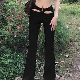 Women's Pants Clothing Sexy Womens Low Waist Trousers Woman Leggings Skinny Buttons Flare Slim Outfits Y2k Streetwear Korean Fashion G