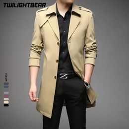 Men's Long Trench Mael Windbreaker Business Casual Classic Trench Coat Men Clothing Casual Jacket Outerwear BF8908 231227