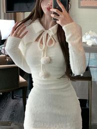 Pure Color Short Party Dress Elegant Bodycon Knitted Mini Dress Woman Spring Dress Korean Fashion Slim Design 231228