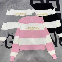 Women's Sweaters designer Winter New Small Fragrant Wind Intercolor Striped Beaded Nail, Celebrity Style Knitted Top for Women 8PFX