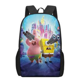 Bags SpongeBobs cute Cartoon Print Men Backpack Kids Boys Rock Roll Backpacks School Bags for Teenage Daily Bagpack Book Bag Packs Bo