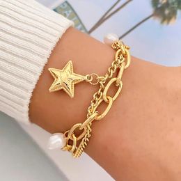 Charm Bracelets 2023 Fashion Gold Colour Pearl Chain Bracelet For Girls Women Geometric Star Love Pendant Jewellery Gift Accessories