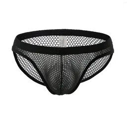 Underpants Mens Briefs Sexy Transparent Fishnet Underwear Bikini Low Waist High Fork U-Convex Underpant Sissy Panties Calzoncillos Hombre