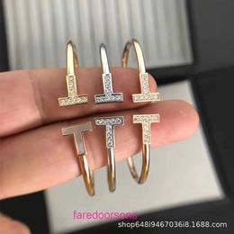 High quality Edition Bracelet Light Luxury Tifannissm V Gold Quality Double T Rose 18k Elastic Hollow Half Diamond Shell Inlaid With Original Box