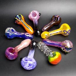 Glass Smoking Pipes Accessories Pyrex Oil Burner Spoon Multiple Colours 3.9 Inch Pink Purple Blue Orangeg Hand Pipe BJ