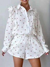 Women's Sleepwear Marthaqiqi Fashion Printing Ladies Pyjamas Set Long Sleeve Nightwear Turn-Down Collar Shorts Casual Women Nightie Suit