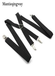 Black Suspenders for Mens 4 clips Strap Solid Color Adjustable Slim Braces Women Belt Strap3646982