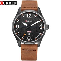 CURREN Simple style Calendar Casual Men Watches Leather Strap Male Clock Fashion Business Quartz Week Display Wrist Watch291C