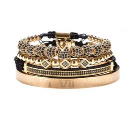 xury Gold Braided Adjustable Bracelet Men Male Beads Crown Black Cz Zircon Charm Stainless Steel Jewellery Gift Valentine's Day Christmas5165296