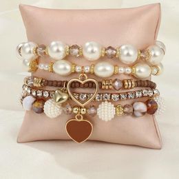 Strand Beaded Bracelet Pearl Crystal Originality Hand Knitting Heart-shaped Bohemia Adjustable Tide Simple Rice Bead Set