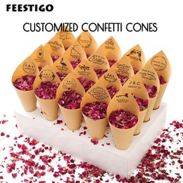 Personalized confetti cones 100 natural biodegradable rose dried flower petal cone holder wedding and party decoration 231227