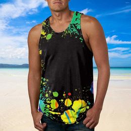 Men's Tank Tops Men Casual Spring Summer Sleeveless Printed O Neck Tee Shirt Blouse Mens Shirts Pack