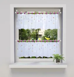 Curtain Kitchen Short Curtains Embroidered Roman Blinds Floral Lifting Little Flower Sheer Panel Tulle Window Treatment 1PCS