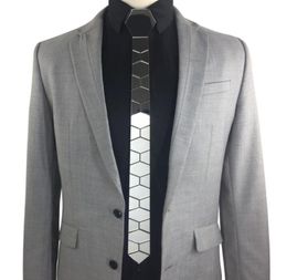 Neck Tie Set GEOMETIE Handmade Skinny Hexagonal Silver Tie Honeycomb Shape Necktie for Men Fashion Wedding Accessory Fashion Jewel9399365