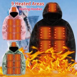 Winter Women Men USB Heated Jacket Hoodies Casual Warm Long Sleeve Coat Sweatshirt with Hood Outdoor Electric Heating Sportswear 231228