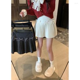 Skirts MEXZT Sweet Pleated Mini Women Y2K Streetwear High Waist Bow A Line Skirt Preppy Korean Kawaii Fashion All Match
