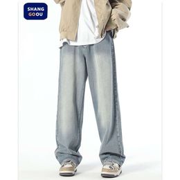 Wide Men's Autumn Oversize Hip-hop Straight Leg Retro Blue Fall Guys Baggy Jeans Streetwear Pants for Men