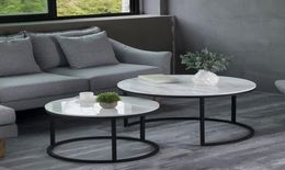 Italian Luxury Popular Modern 100% Marble Round Coffee Tables Desk for Living Room 2 in 1 Simple Combination Iron Table1247551
